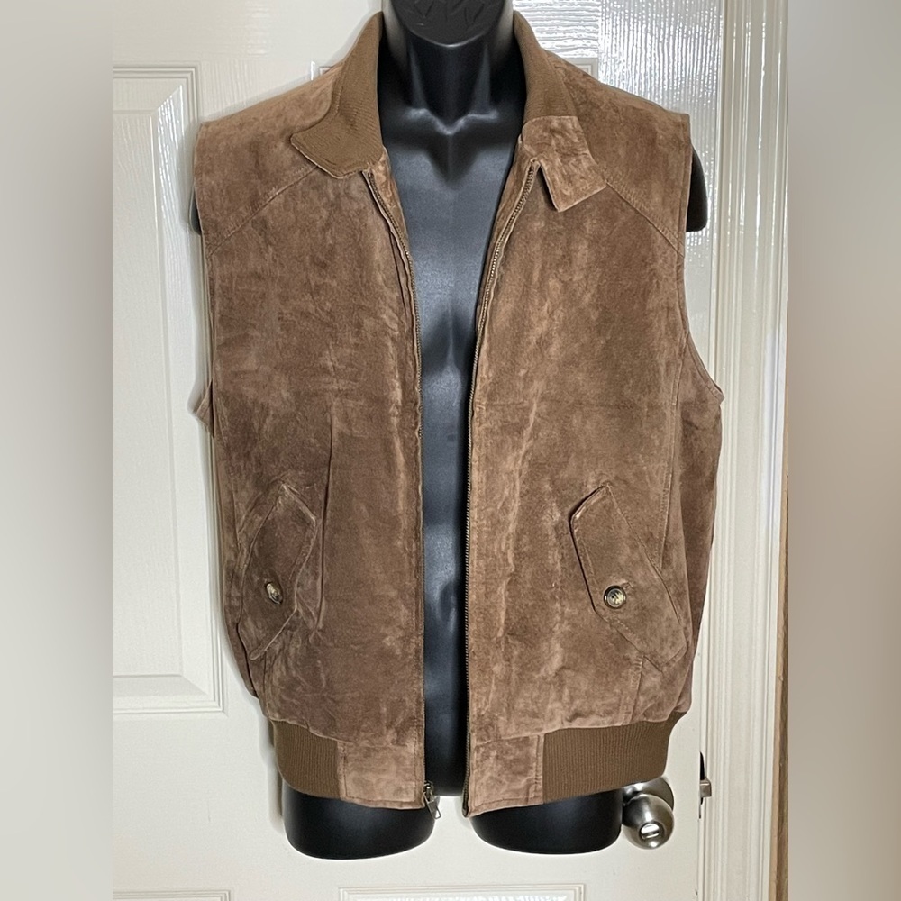 Mens ORVIS Tartan Plaid Lined 100% Brown Leather Full Zip Vest Med $298‌‌‌‌‌‌